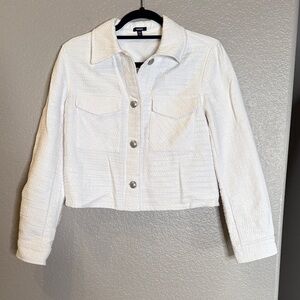 Express White boxy semi cropped tweed Jacket